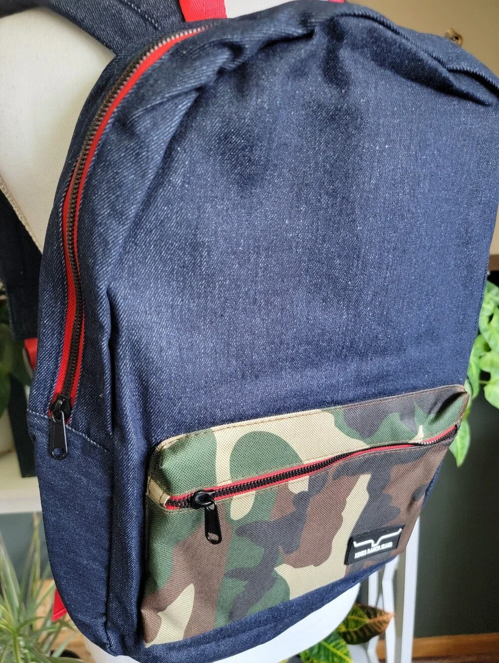 NWOT Kimes Ranch Jeans Denim & Camouflage Backpack with Red Accents